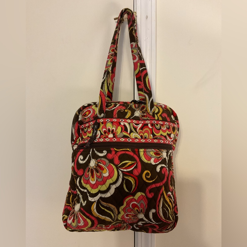 Vintage FALL Vera Bradley Puccinini Double Handle Tote Bag Brown Orange Yellow